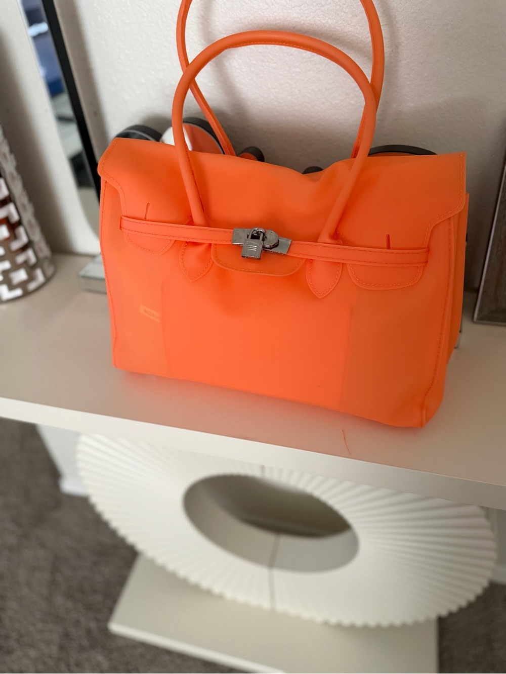 Vibrant Orange Structured Satchel Handbag